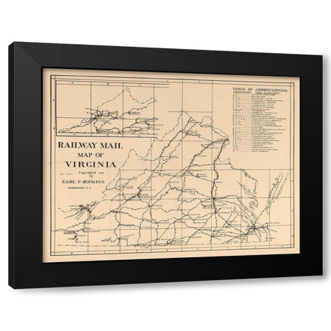Railway Mail Virginia - Hopkins 1910 Black Modern Wood Framed Art Print by Hopkins