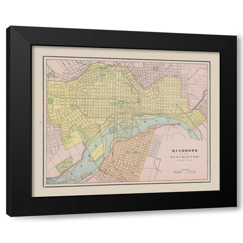 Richmond, Manchester Virginia - Cram 1892 Black Modern Wood Framed Art Print with Double Matting by Cram