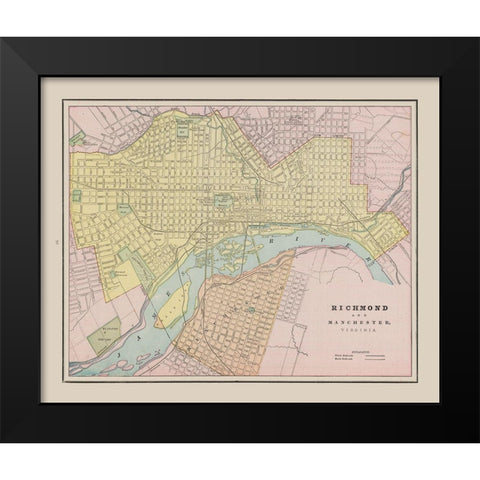 Richmond, Manchester Virginia - Cram 1892 Black Modern Wood Framed Art Print by Cram