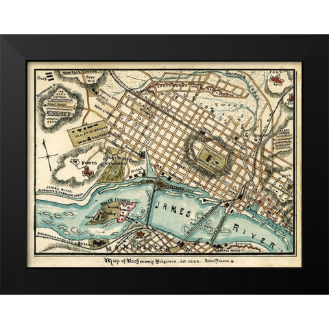 Richmond Virginia - 1863 Black Modern Wood Framed Art Print by Unknown
