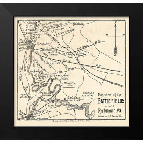 Richmond Virginia - Redd 1896 Black Modern Wood Framed Art Print by Redd