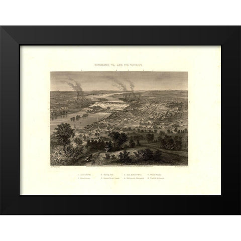 Richmond Virginia - Wells 1863 Black Modern Wood Framed Art Print by Wells