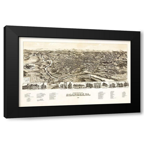 Roanoke Virginia - 1891 Black Modern Wood Framed Art Print with Double Matting by Unknown