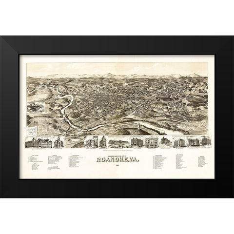 Roanoke Virginia - 1891 Black Modern Wood Framed Art Print by Unknown