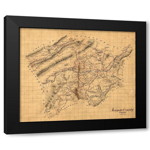Roanoke County Virginia 1860 Black Modern Wood Framed Art Print with Double Matting by Unknown