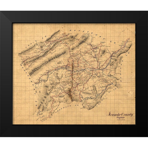 Roanoke County Virginia 1860 Black Modern Wood Framed Art Print by Unknown