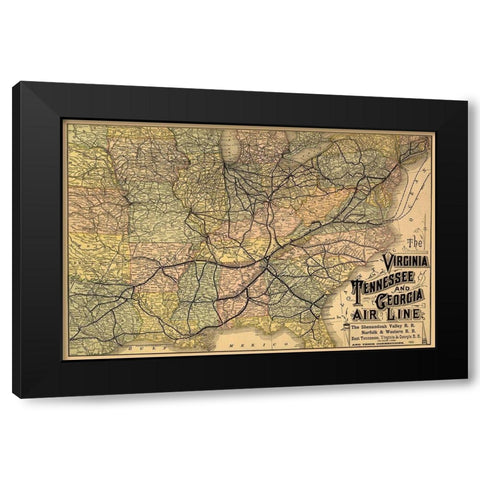 Virginia, Tennessee, Georgia Railroads - 1882 Black Modern Wood Framed Art Print with Double Matting by Unknown