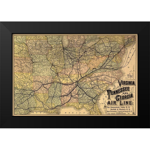 Virginia, Tennessee, Georgia Railroads - 1882 Black Modern Wood Framed Art Print by Unknown