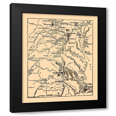 Seat of War Virginia 1861 Black Modern Wood Framed Art Print with Double Matting by Unknown