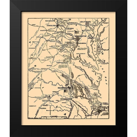 Seat of War Virginia 1861 Black Modern Wood Framed Art Print by Unknown