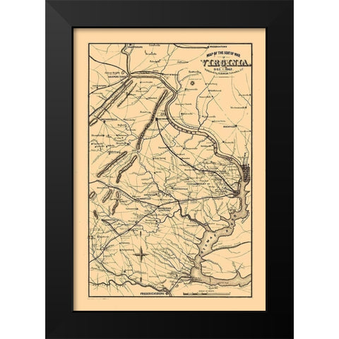 Seat of War Virginia - Duncan 1862 Black Modern Wood Framed Art Print by Duncan