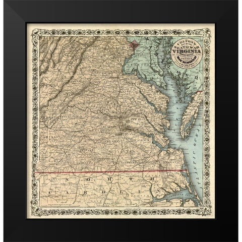 Seat of War Virginia - Colton 1862 Black Modern Wood Framed Art Print by Colton