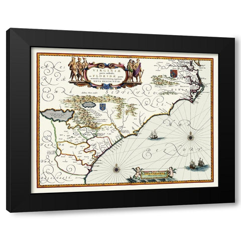 Virginia to Florida - Southeast Coast - 1640 Black Modern Wood Framed Art Print with Double Matting by Powhatan