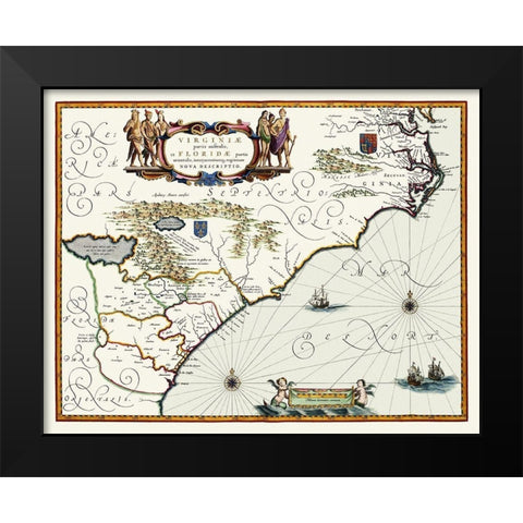 Virginia to Florida - Southeast Coast - 1640 Black Modern Wood Framed Art Print by Powhatan