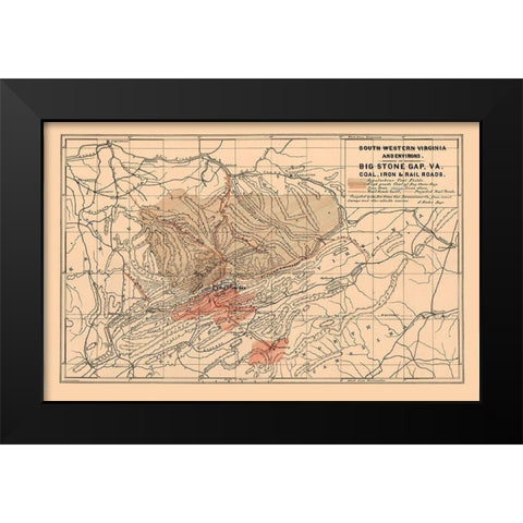 South Western Virginia - Nader 1892 Black Modern Wood Framed Art Print by Nader