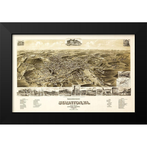 Staunton Virginia - 1891 Black Modern Wood Framed Art Print by Unknown
