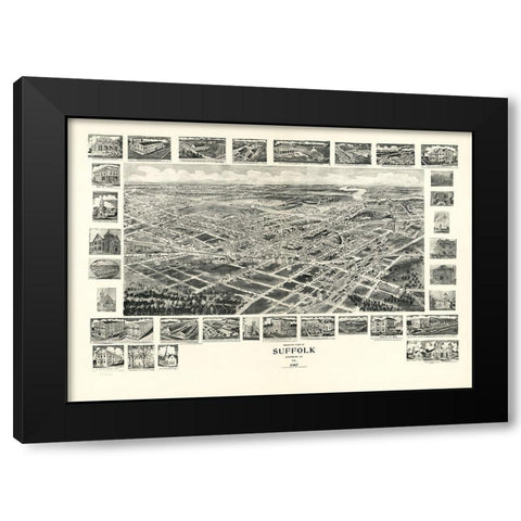 Suffolk Virginia - Fowler 1907 Black Modern Wood Framed Art Print with Double Matting by Fowler