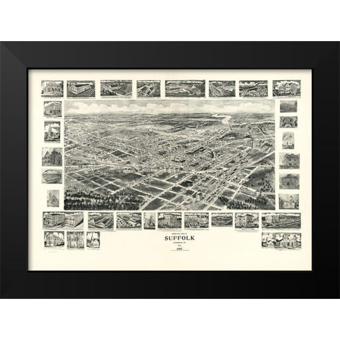 Suffolk Virginia - Fowler 1907 Black Modern Wood Framed Art Print by Fowler