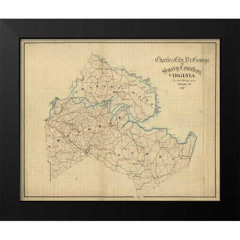 Surry County Virginia - Hotchkifs 1867 Black Modern Wood Framed Art Print by Hotchkifs