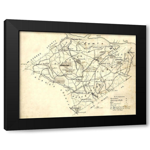 Surry County Virginia - 1871 Black Modern Wood Framed Art Print with Double Matting by Unknown
