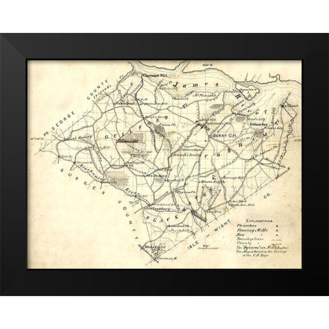 Surry County Virginia - 1871 Black Modern Wood Framed Art Print by Unknown