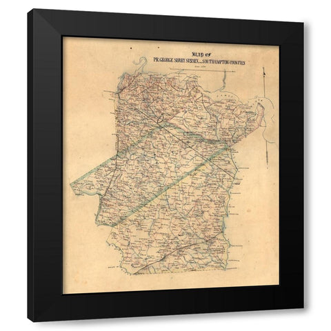 Sussex County Virginia - 1865 Black Modern Wood Framed Art Print with Double Matting by Unknown