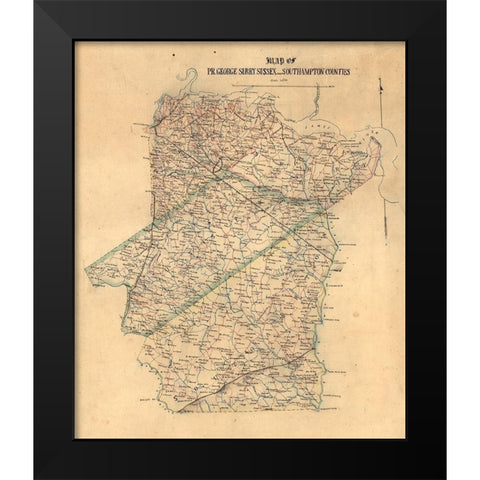 Sussex County Virginia - 1865 Black Modern Wood Framed Art Print by Unknown