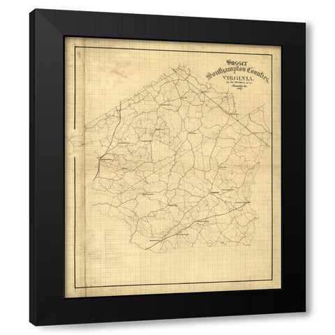 Sussex County Virginia - Hotchkiss 1867 Black Modern Wood Framed Art Print with Double Matting by Hotchkiss