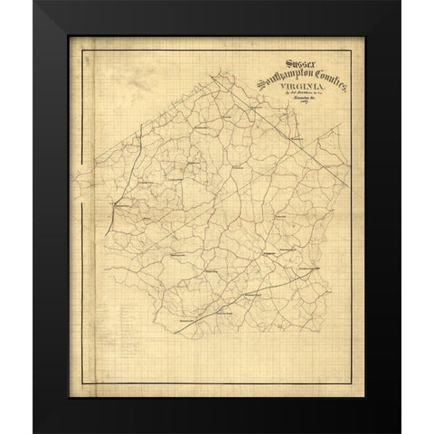 Sussex County Virginia - Hotchkiss 1867 Black Modern Wood Framed Art Print by Hotchkiss