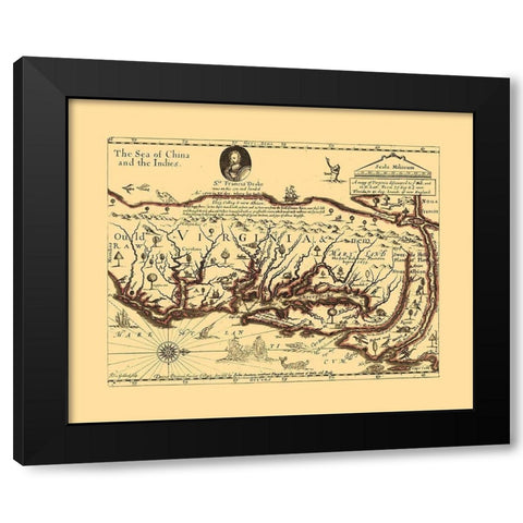 Virginia - Sir Francis Drakes - Hills Black Modern Wood Framed Art Print by Hills
