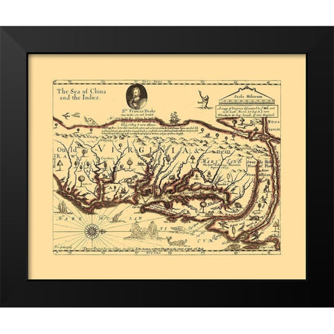 Virginia - Sir Francis Drakes - Hills Black Modern Wood Framed Art Print by Hills