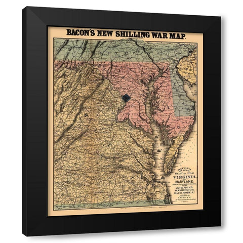Virginia Maryland - Bacon 1864 Black Modern Wood Framed Art Print by Bacon