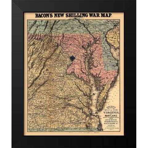 Virginia Maryland - Bacon 1864 Black Modern Wood Framed Art Print by Bacon