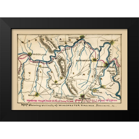 Winchester Virginia - 1862 Black Modern Wood Framed Art Print by Unknown