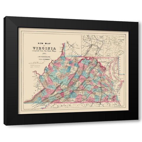 Virginia, West Virginia - Hoyer 1861 Black Modern Wood Framed Art Print with Double Matting by Hoyer