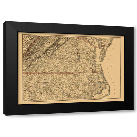 Virginia Southern and Northern North Carolina 1865 Black Modern Wood Framed Art Print with Double Matting by USCS