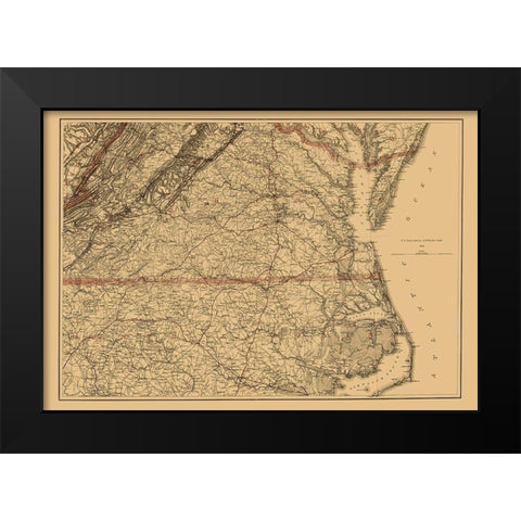 Virginia Southern and Northern North Carolina 1865 Black Modern Wood Framed Art Print by USCS