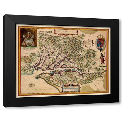Virginia - Hondius 1633 Black Modern Wood Framed Art Print with Double Matting by Hondius