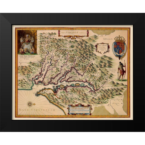 Virginia - Hondius 1633 Black Modern Wood Framed Art Print by Hondius