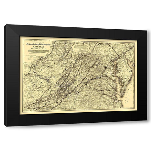 Fredericksburg and Gordonsville Virginia 1869 Black Modern Wood Framed Art Print with Double Matting by Colton