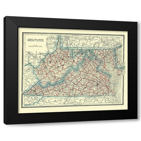 Virginia, West Virginia, Maryland, Delaware 1893 Black Modern Wood Framed Art Print by Rathbun