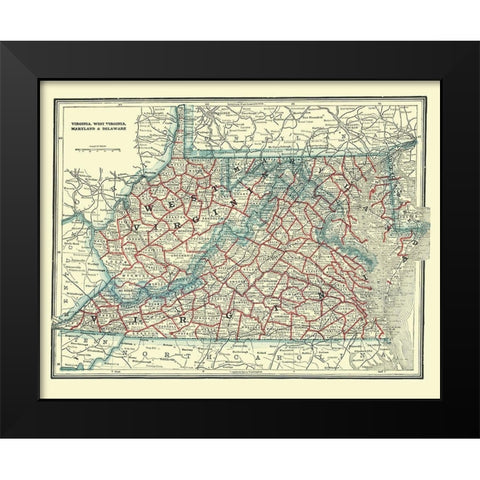 Virginia, West Virginia, Maryland, Delaware 1893 Black Modern Wood Framed Art Print by Rathbun