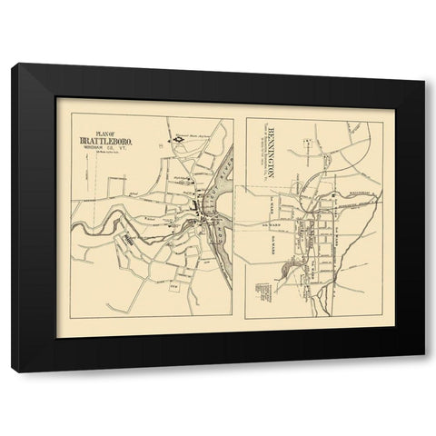 Bennington, Brattleboro Vermont - Beers 1876 Black Modern Wood Framed Art Print with Double Matting by Beers