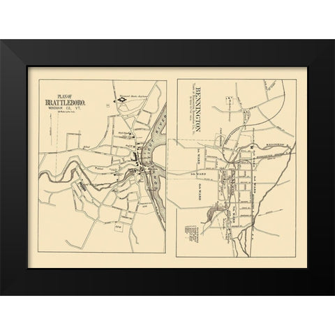 Bennington, Brattleboro Vermont - Beers 1876 Black Modern Wood Framed Art Print by Beers