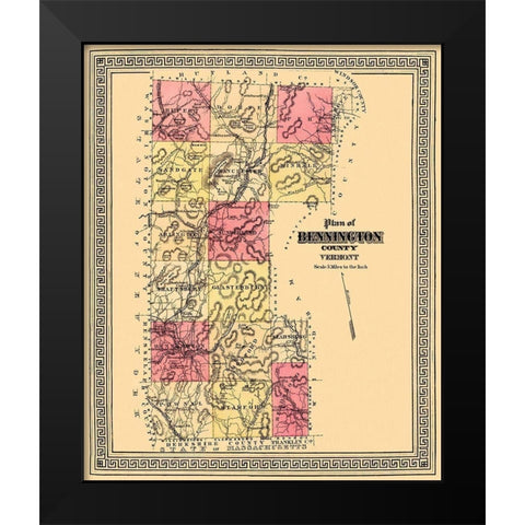 Bennington Vermont - Beers 1876 Black Modern Wood Framed Art Print by Beers