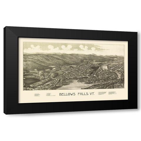 Bellows Falls Vermont - Burleigh 1886 Black Modern Wood Framed Art Print with Double Matting by Burleigh