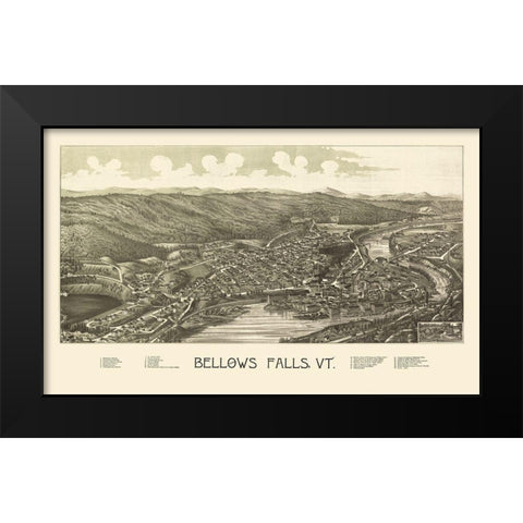 Bellows Falls Vermont - Burleigh 1886 Black Modern Wood Framed Art Print by Burleigh