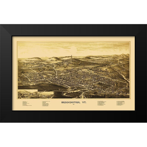 Bennington Vermont - Burleigh 1887 Black Modern Wood Framed Art Print by Burleigh