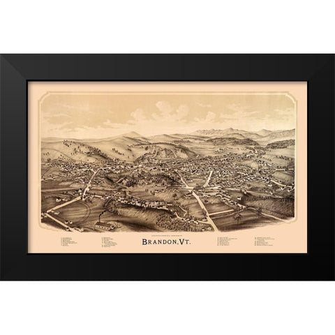 Brandon Vermont - Burleigh 1890 Black Modern Wood Framed Art Print by Burleigh