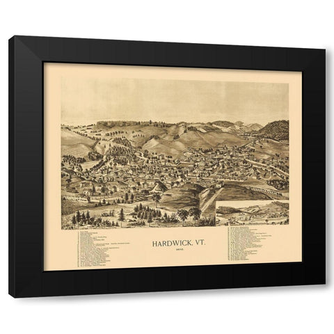 Hardwick Vermont - Norris 1892 Black Modern Wood Framed Art Print with Double Matting by Norris